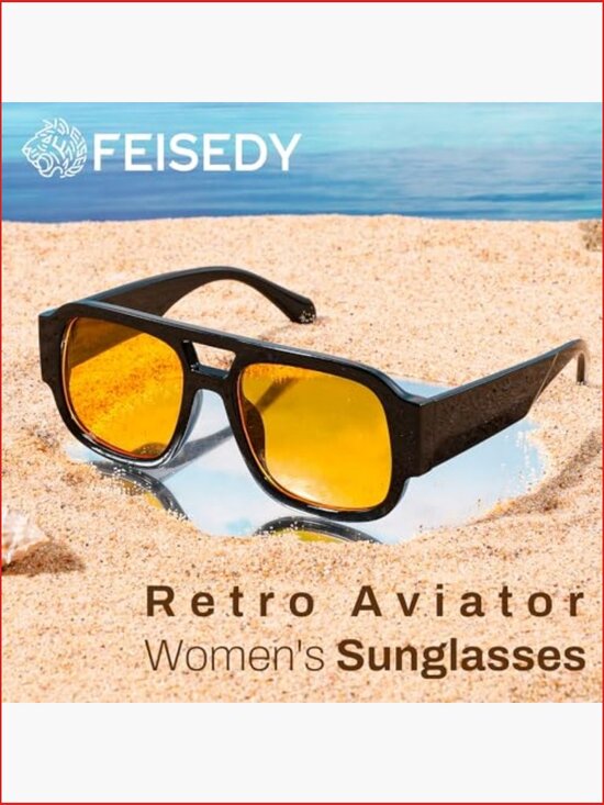 Retro Aviator Square Pilot Sunglasses with Double Bridge Thick Frame UV400 Lens main image 7